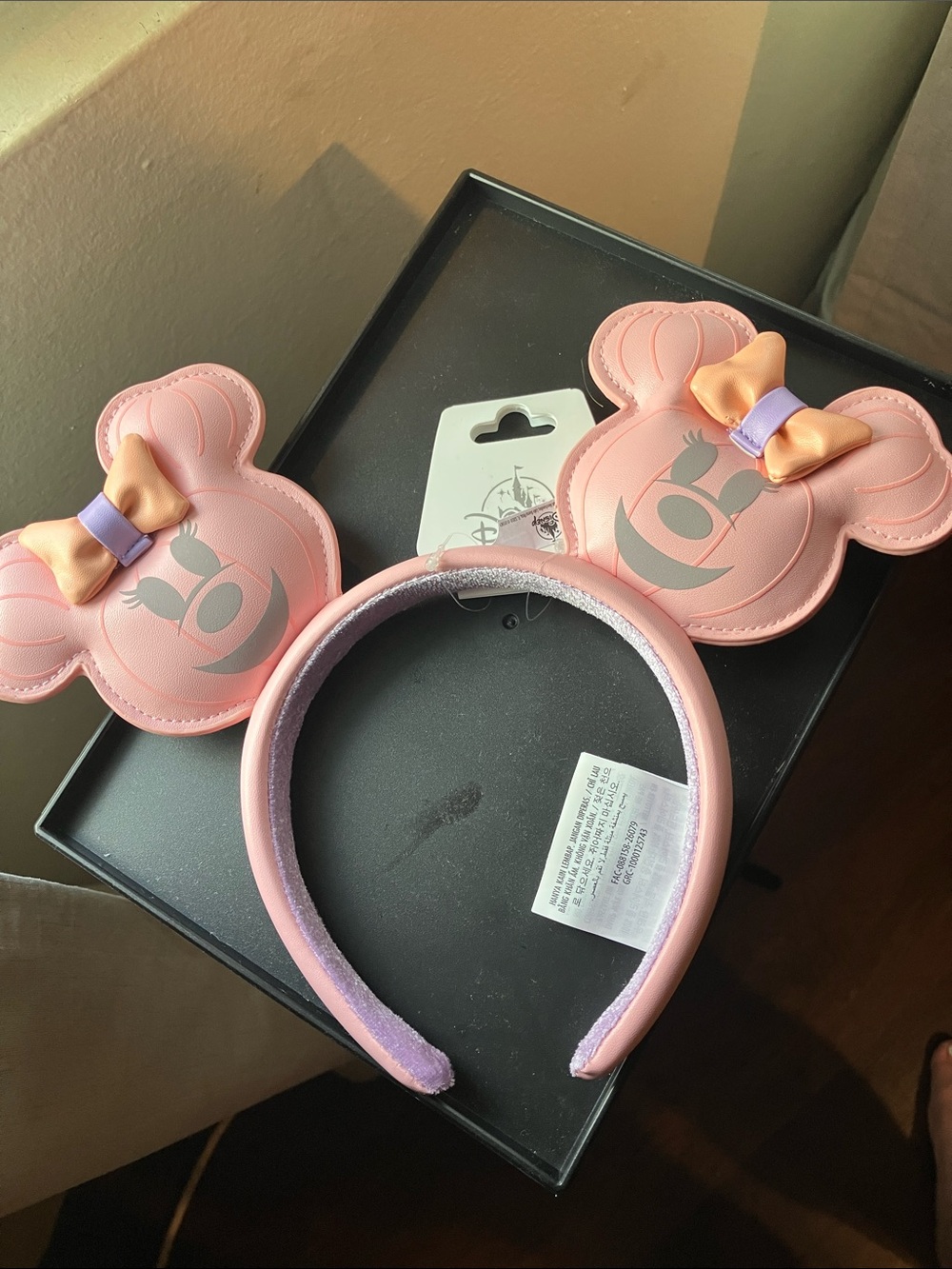 Disney Pink Minnie Ear Headband with Peach and Lavender Bows